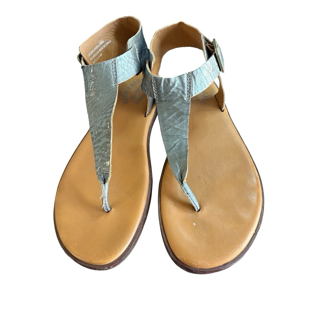 KORK EASE SHOES CATRIONA THONG ANKLE STRAP FLAT SANDAL GREY PATENT‎ LEATHER 8